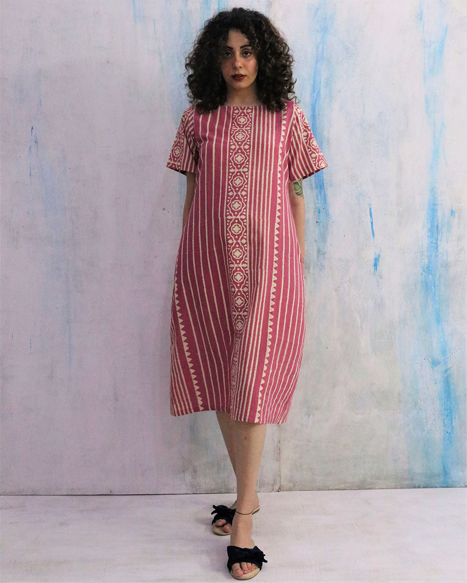 Pink Block Print Cotton Dress