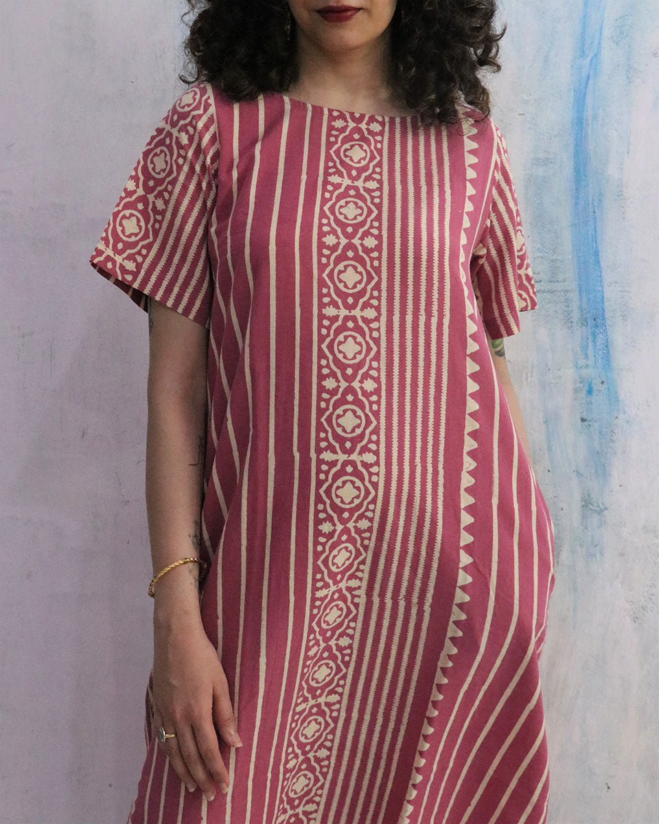 Pink Block Print Cotton Dress