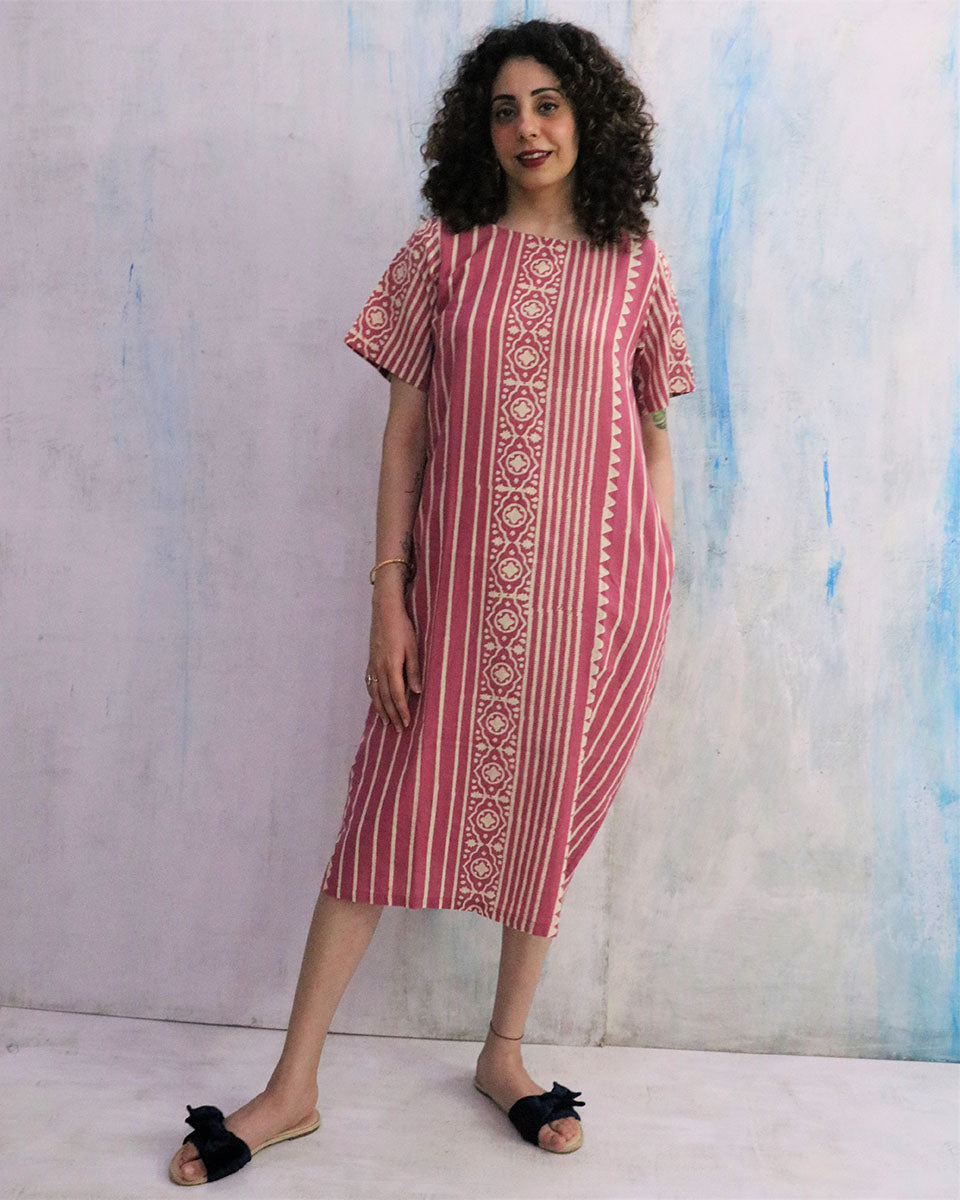 Pink Block Print Cotton Dress