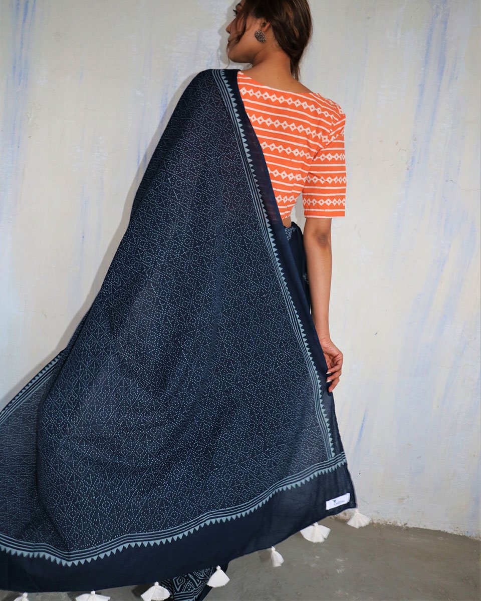 Blue cotton saree
