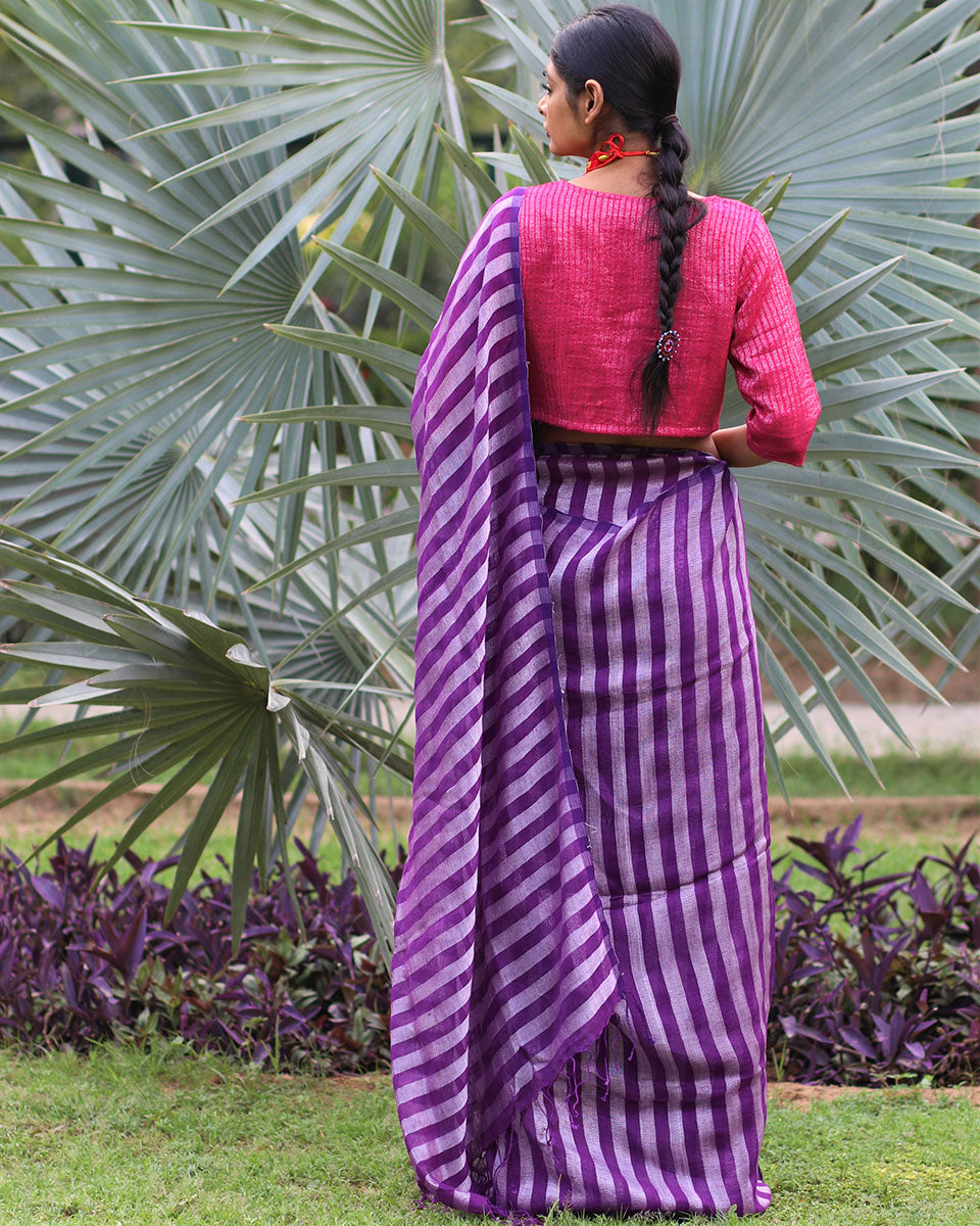 Aparajita Handwoven Linen Saree - Bageecha