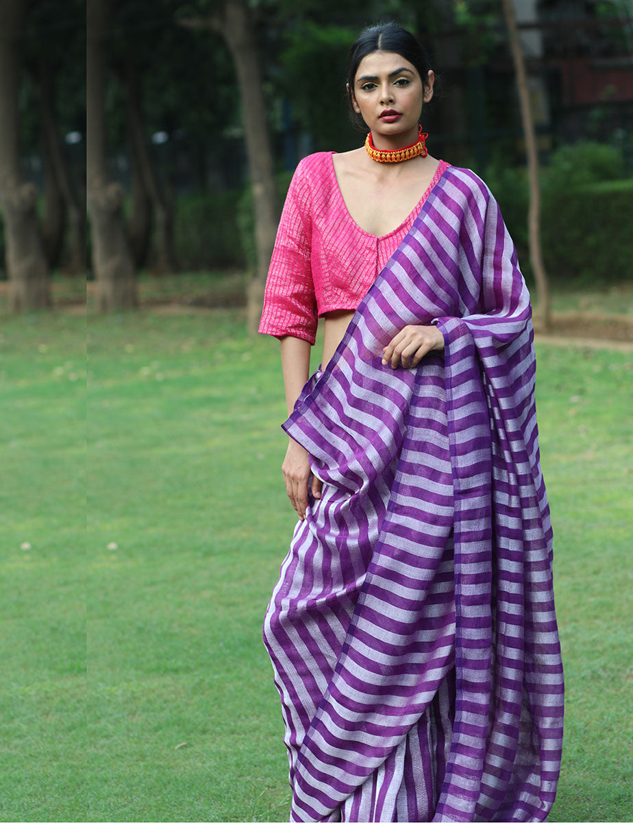 Aparajita Handwoven Linen Saree - Bageecha