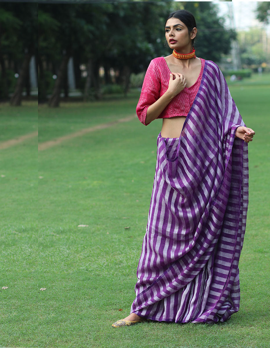 Aparajita Handwoven Linen Saree - Bageecha