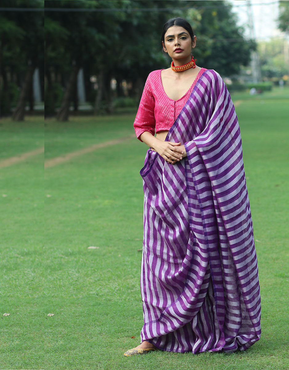 Aparajita Handwoven Linen Saree - Bageecha