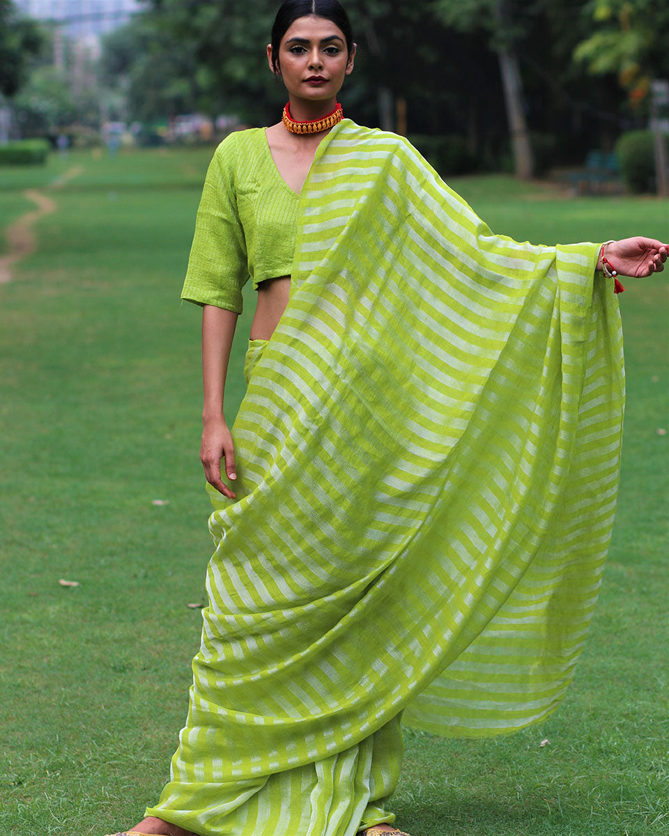 Vaatika Pure Handwoven Linen Saree - Bageecha