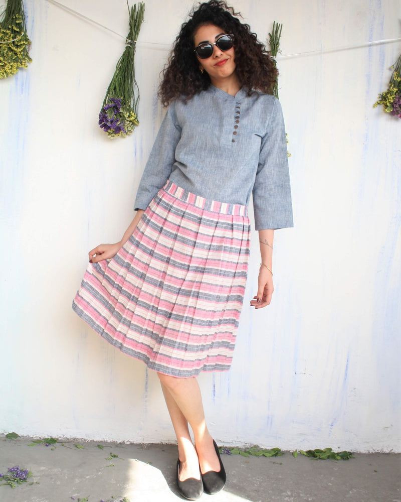 Pink Kala Cotton Pleated Skirt