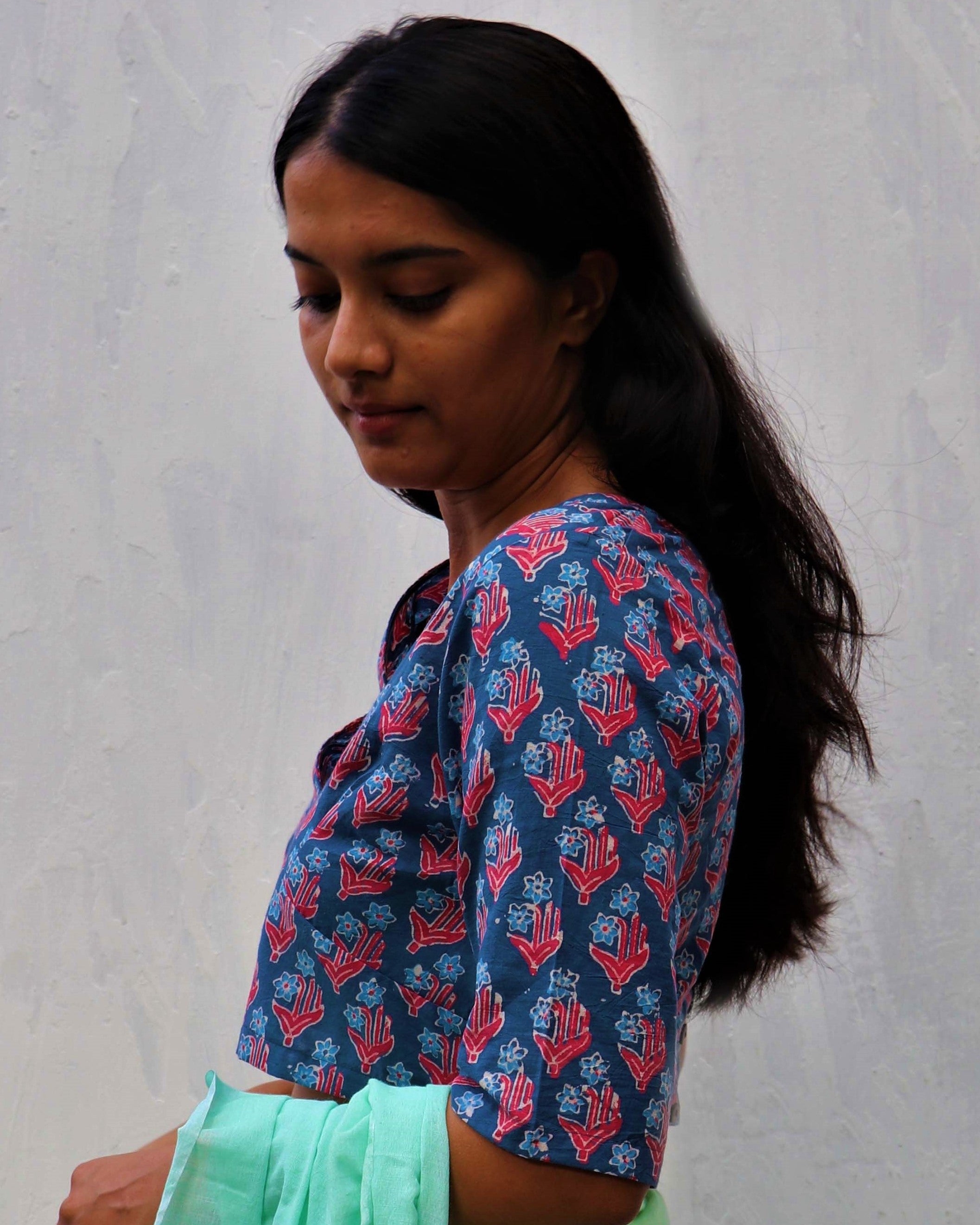 Midnight Calm Hand Block-Printed Cotton Blouse - Neelanjali