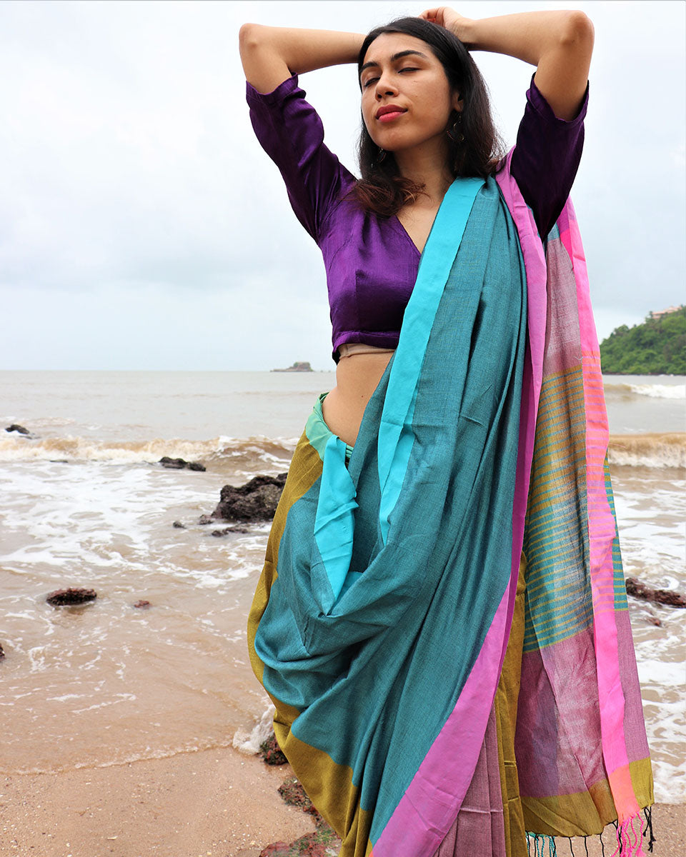 Nilaay Handwoven Cotton Saree- Holi