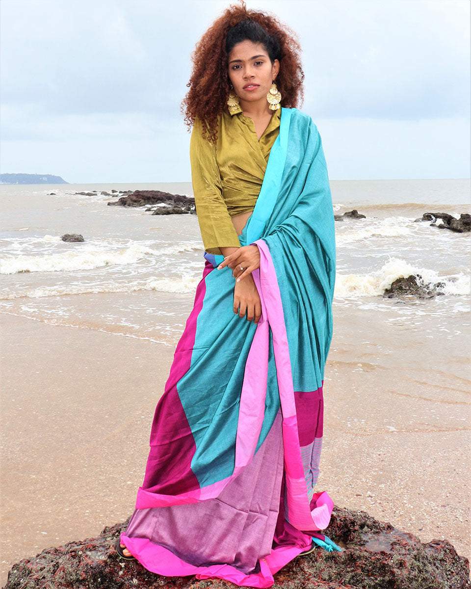 Aasmaan Handwoven Cotton Saree- Holi