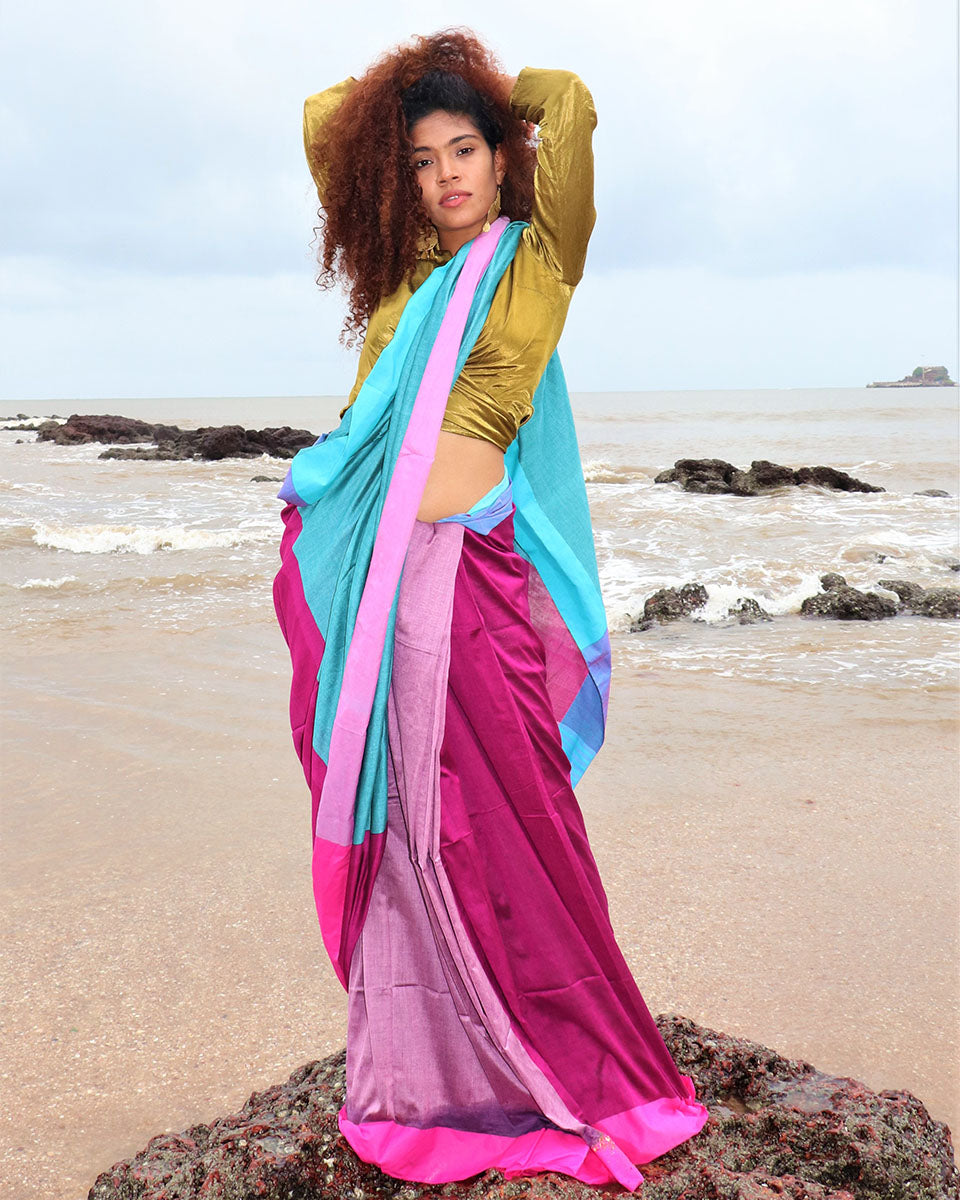 Aasmaan Handwoven Cotton Saree- Holi