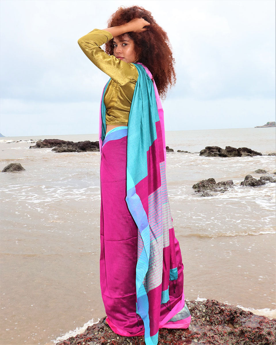 Aasmaan Handwoven Cotton Saree- Holi