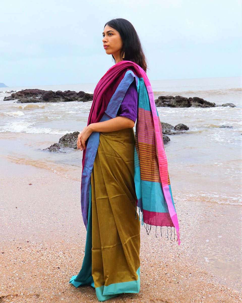 Gulaabi Handwoven Cotton Saree - Holi