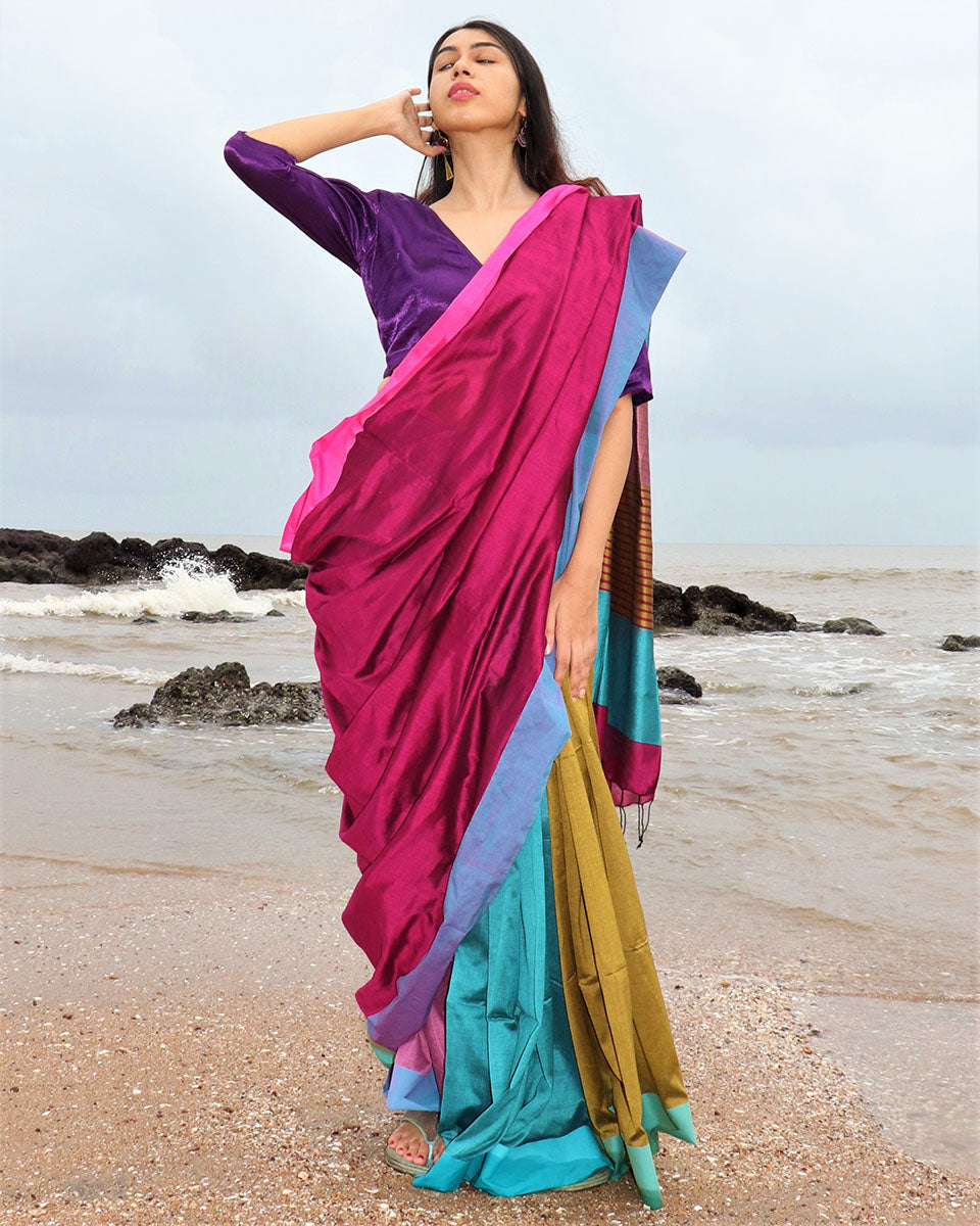 Gulaabi Handwoven Cotton Saree - Holi