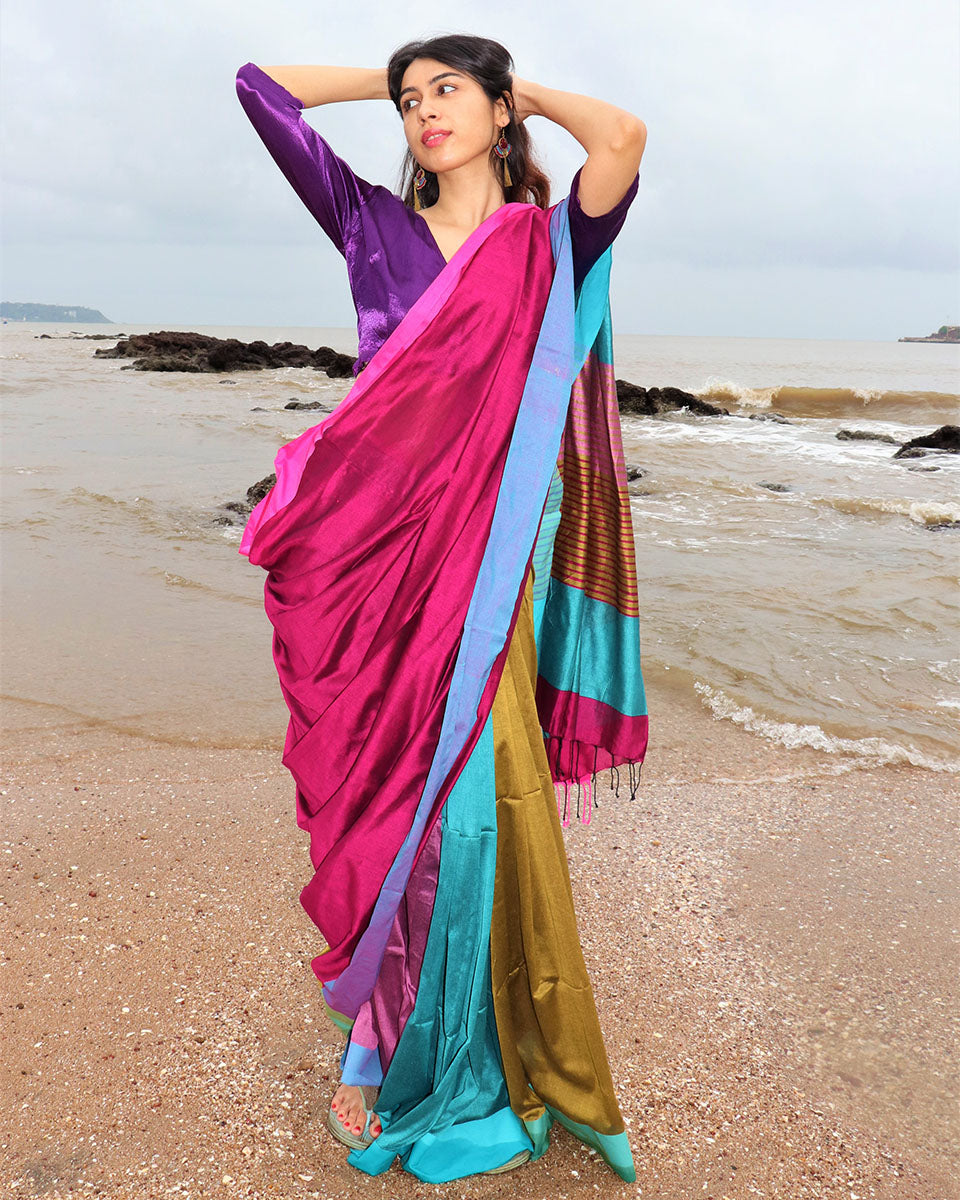 Gulaabi Handwoven Cotton Saree - Holi