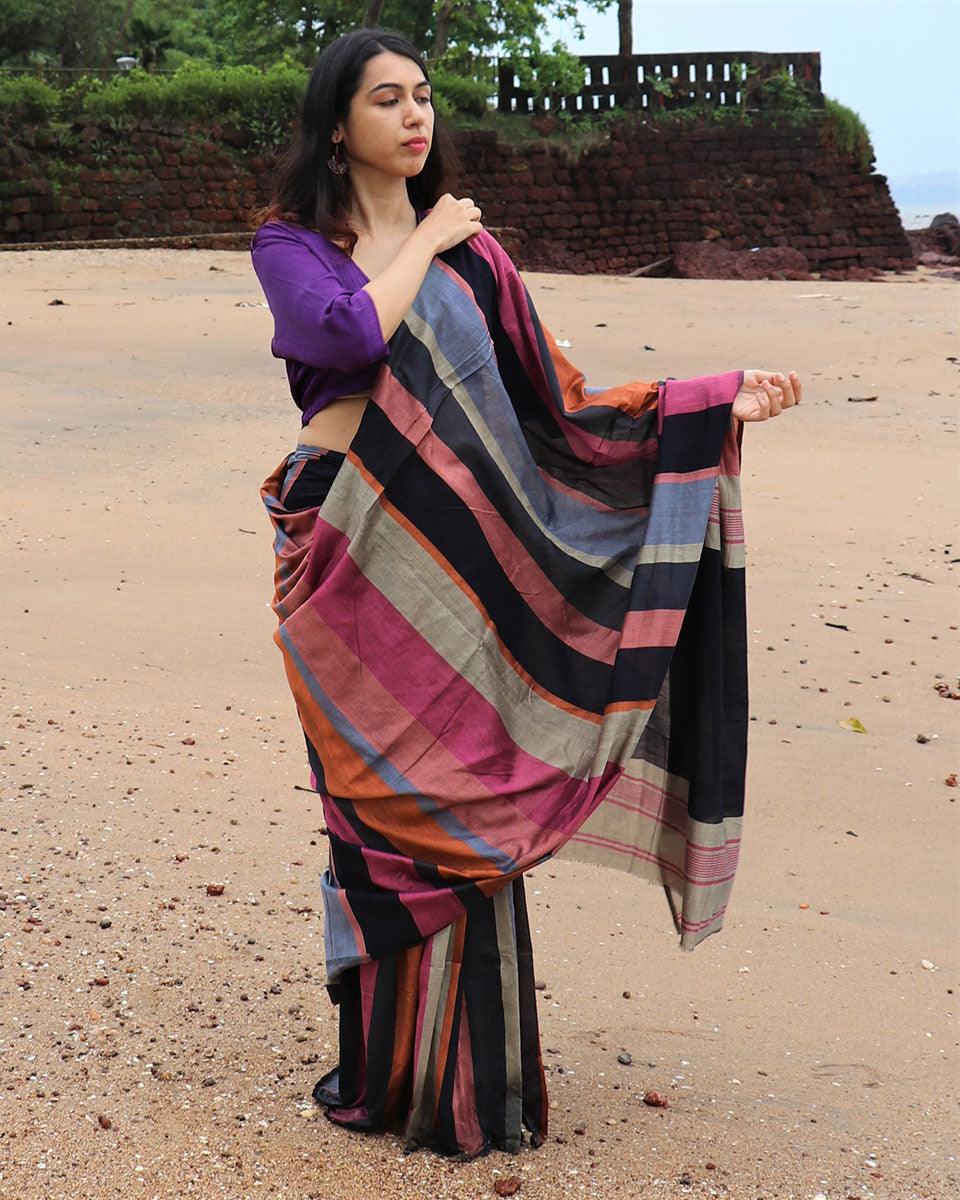 Samaa Handwoven Cotton Saree - Holi