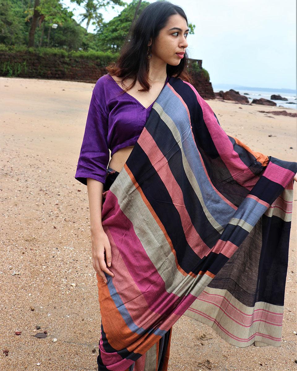 Samaa Handwoven Cotton Saree - Holi