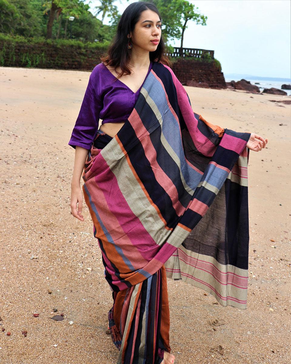 Samaa Handwoven Cotton Saree - Holi