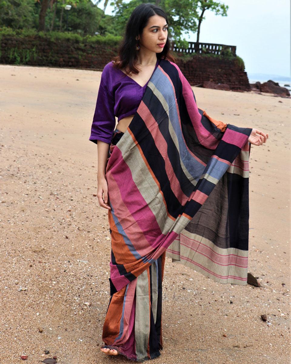 Samaa Handwoven Cotton Saree - Holi