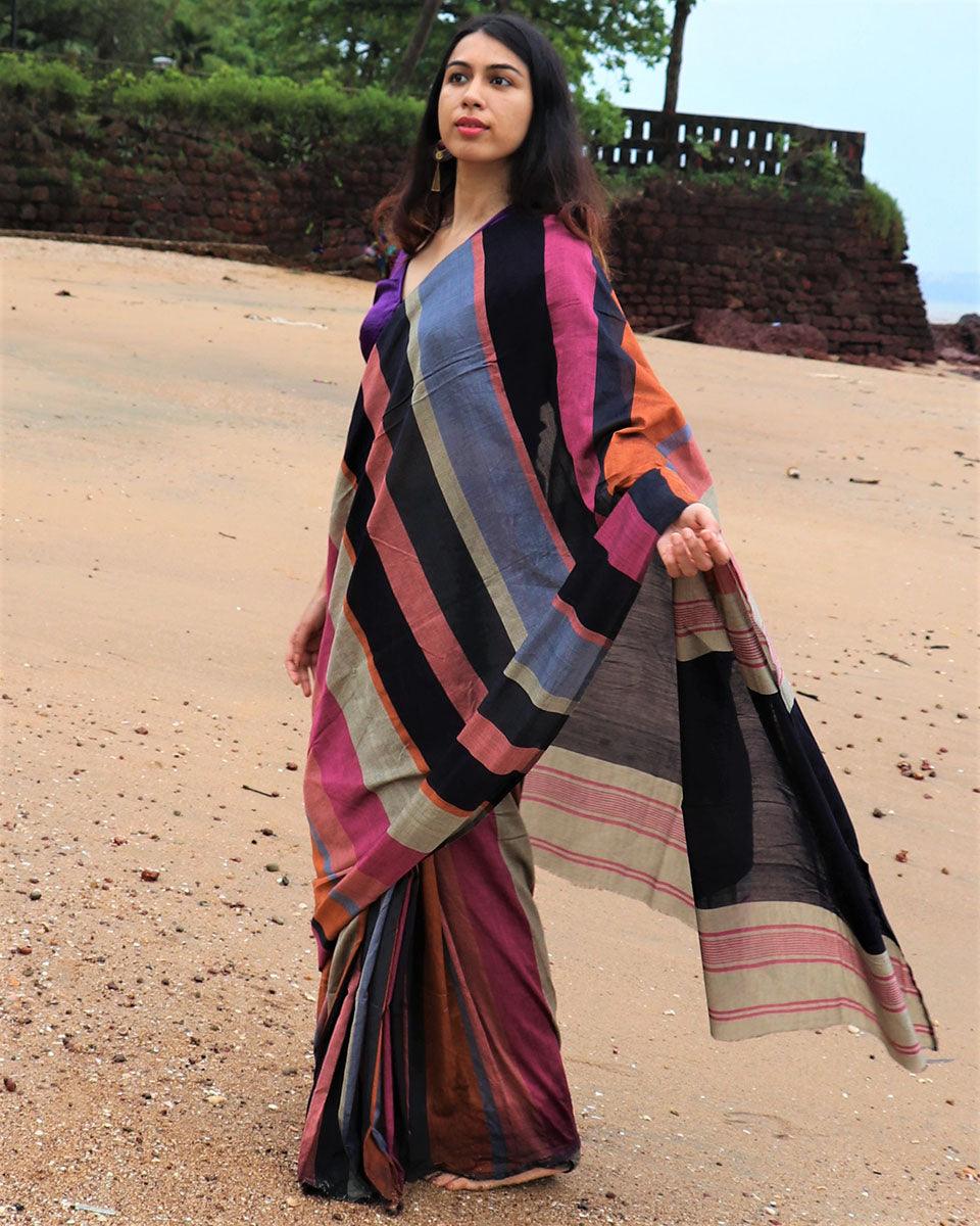 Samaa Handwoven Cotton Saree - Holi