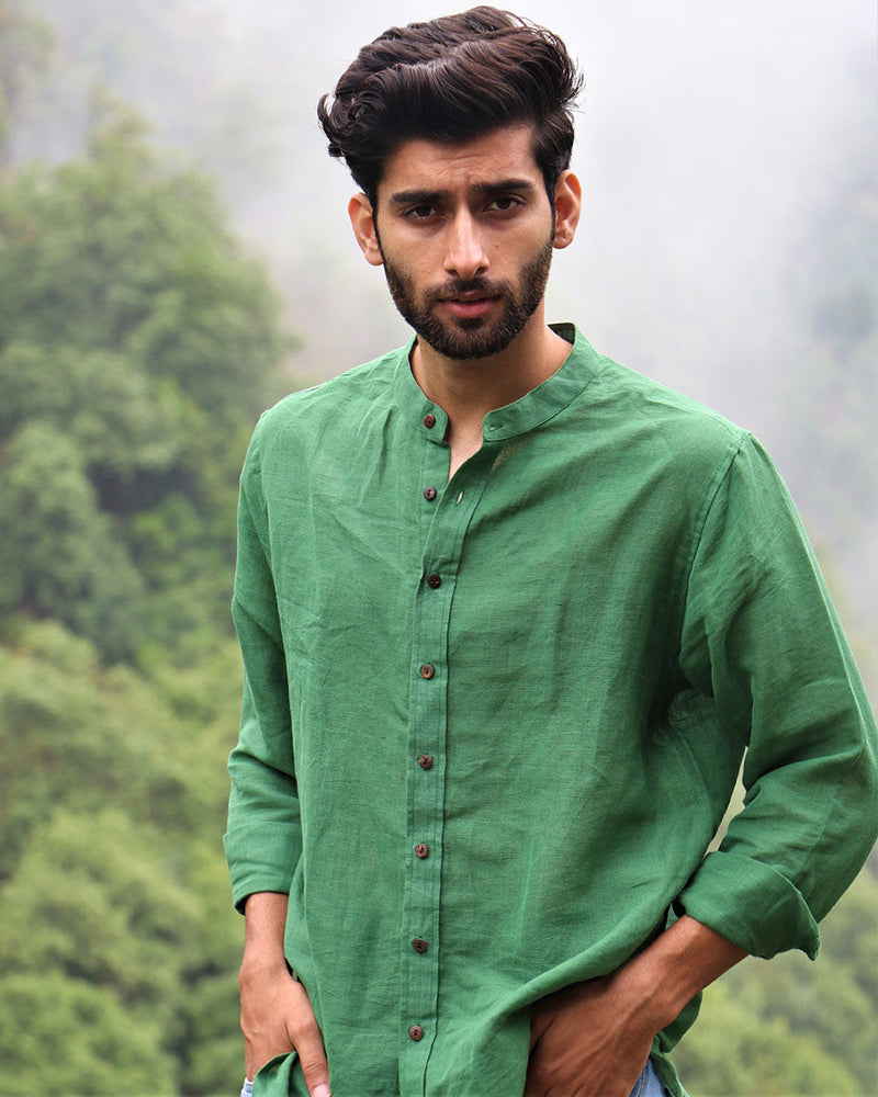 Moss Green Handwoven Linen Shirt