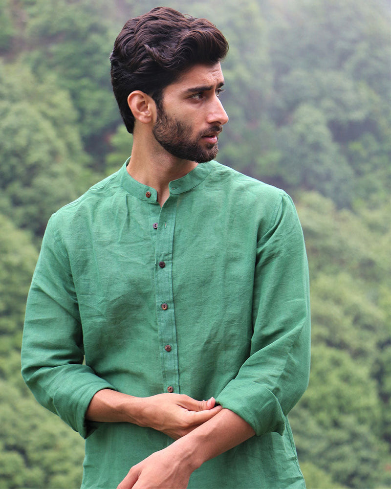 Moss Green Handwoven Linen Shirt