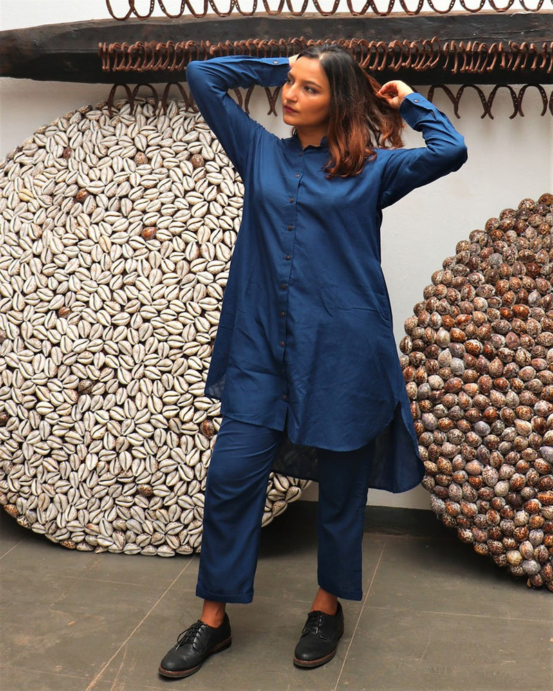 Handwoven Cotton Indigo Asymmetric Kurta-Mog