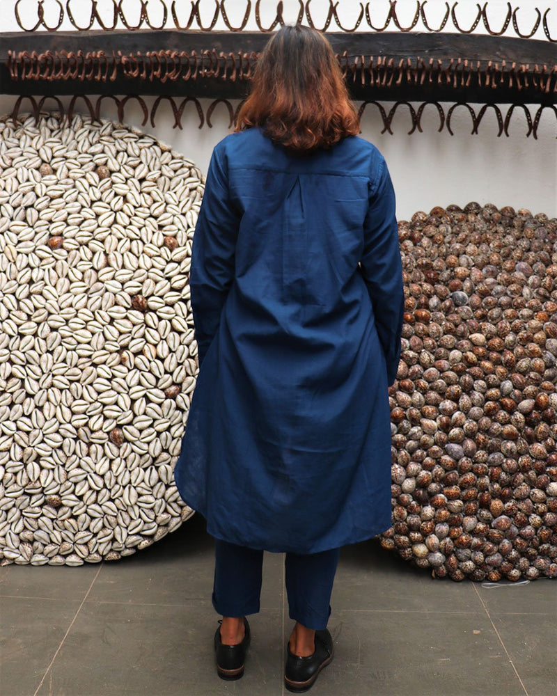 Handwoven Cotton Indigo Asymmetric Kurta-Mog