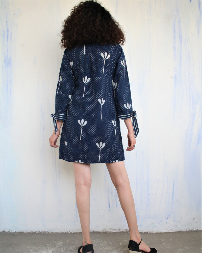 Blue Floral Blockprinted Cotton Shift Dress