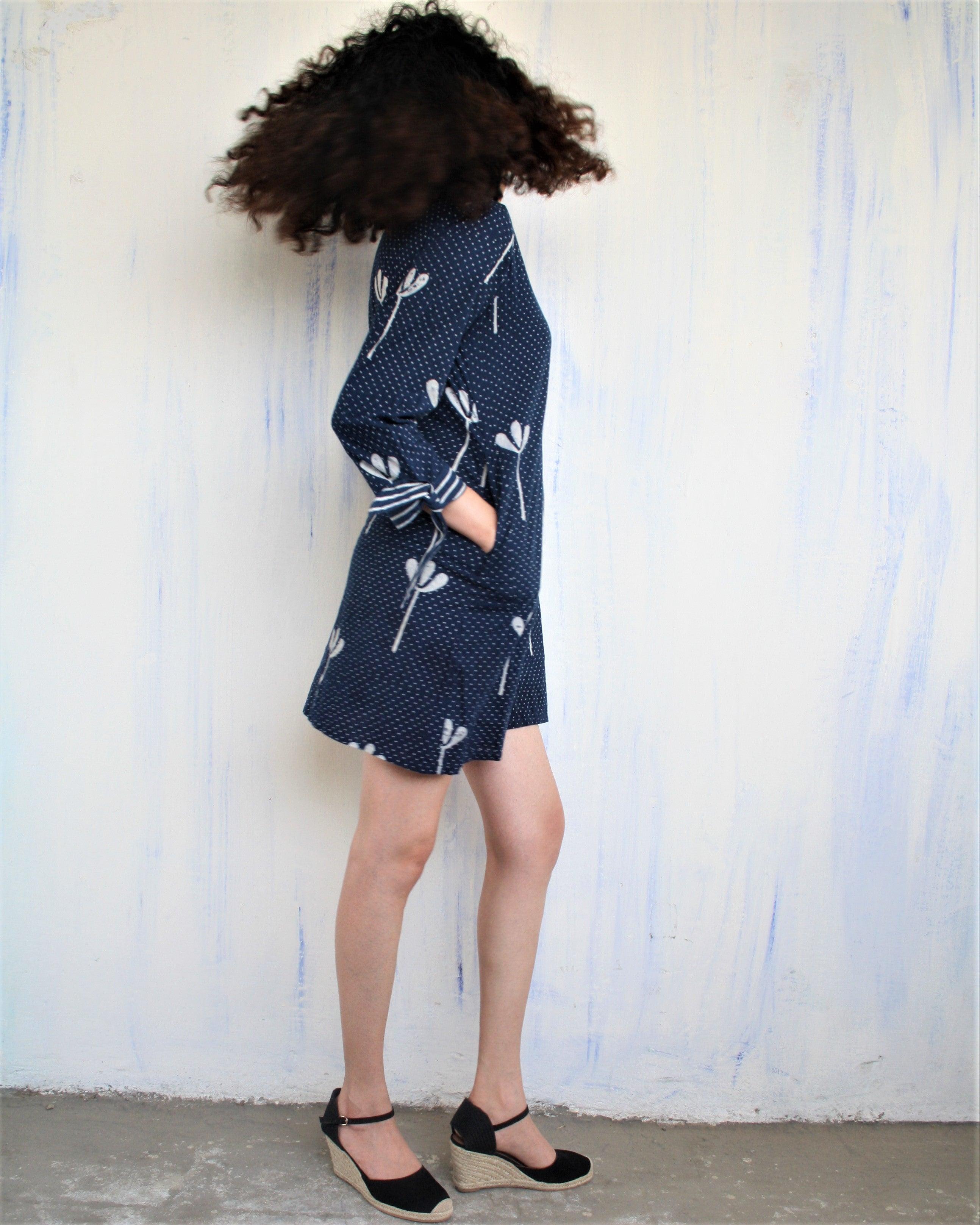 Blue Floral Blockprinted Cotton Shift Dress