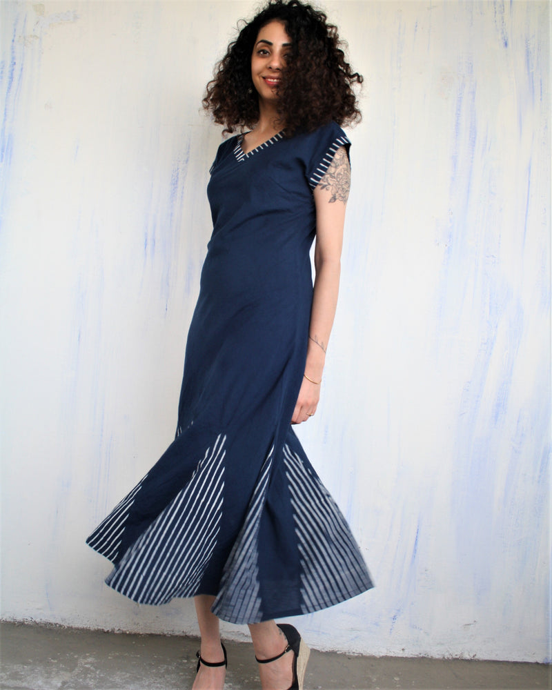 Blue Kali Blockprited Cotton Dress