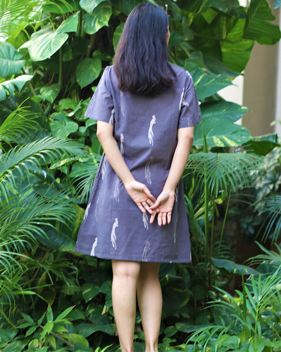 Leisure Grey Block Printed Cotton Dress - Fursat