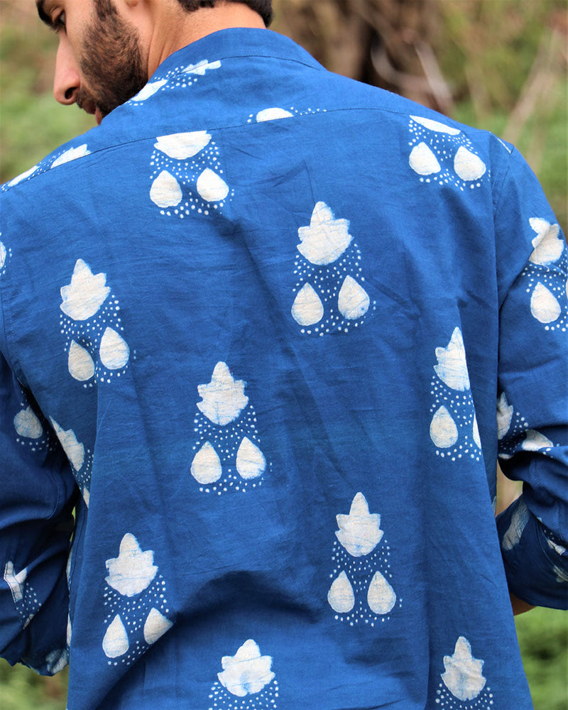 Royal Blue Block Printed Cotton Shirt