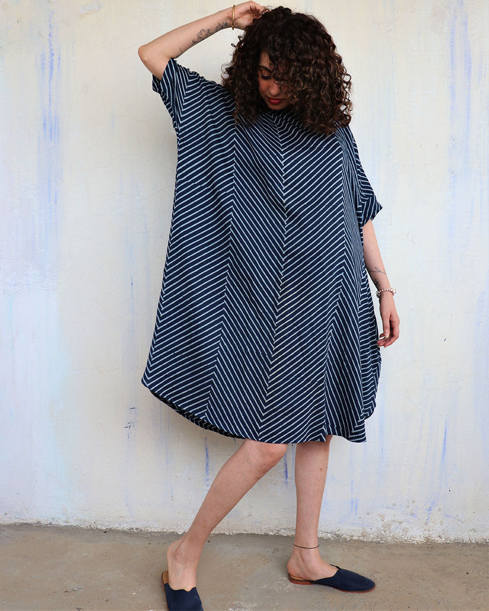 Buy Blue Zigzag Blockprinted Cotton Freesize Dress | Bestseller