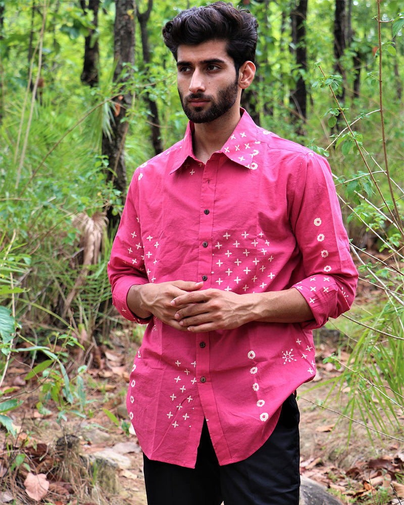 Pink Block Printed Cotton Shirt