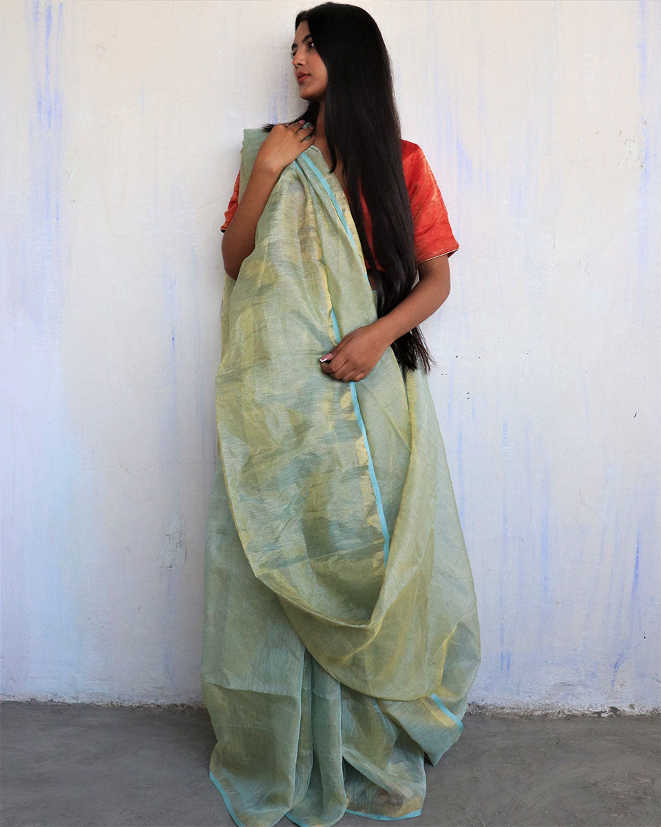 Nidhi Handwoven Linen Saree-Melting Moonn