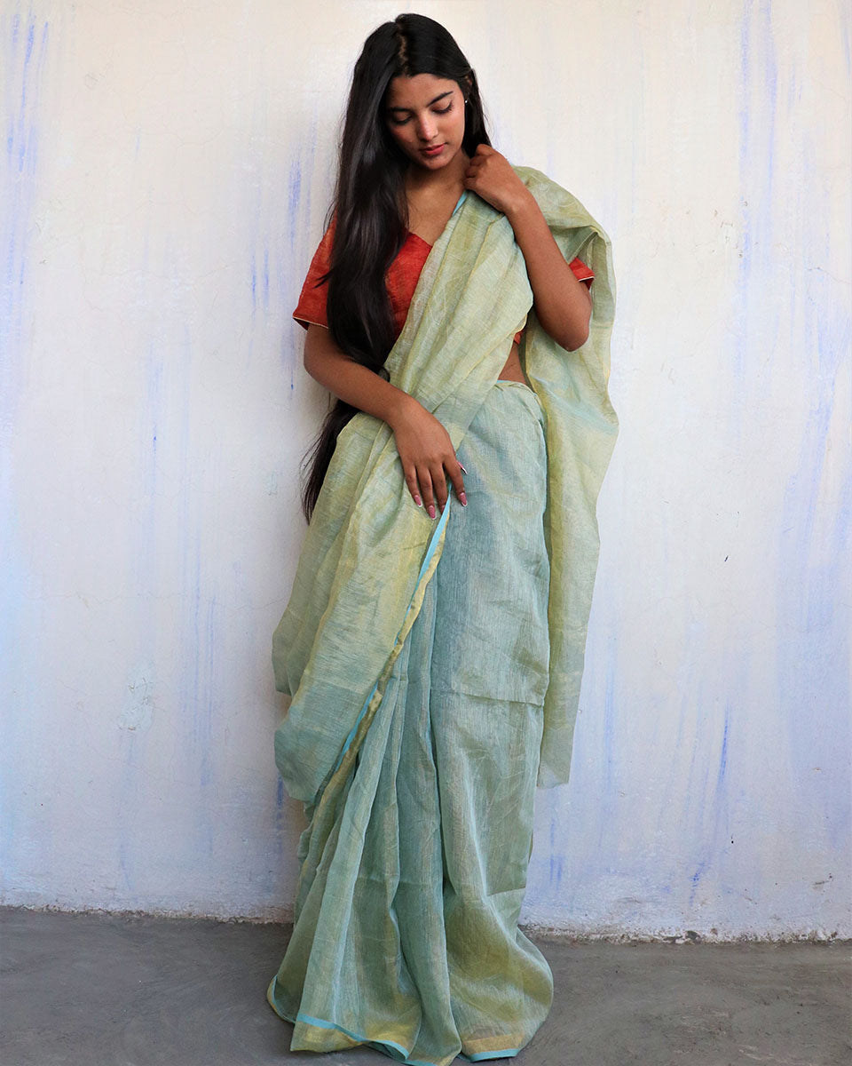 Nidhi Handwoven Linen Saree-Melting Moonn