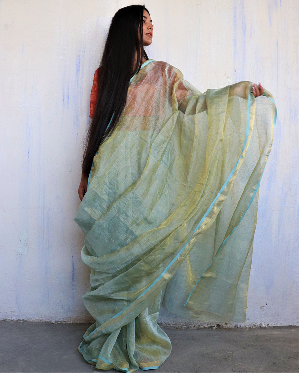 Nidhi Handwoven Linen Saree-Melting Moonn