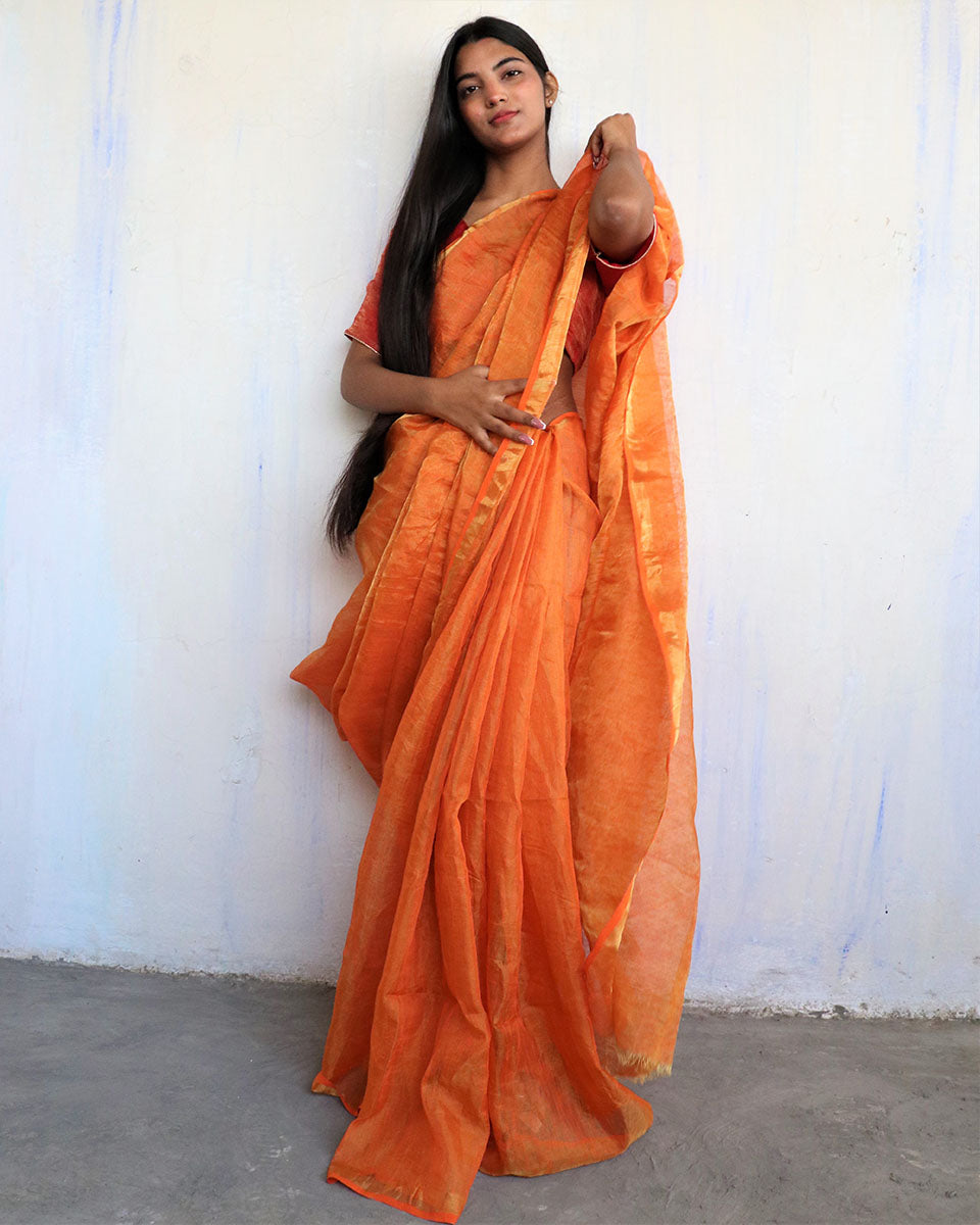 Linen saree | Linen zari saree | Linen saree online | Chidiyaa