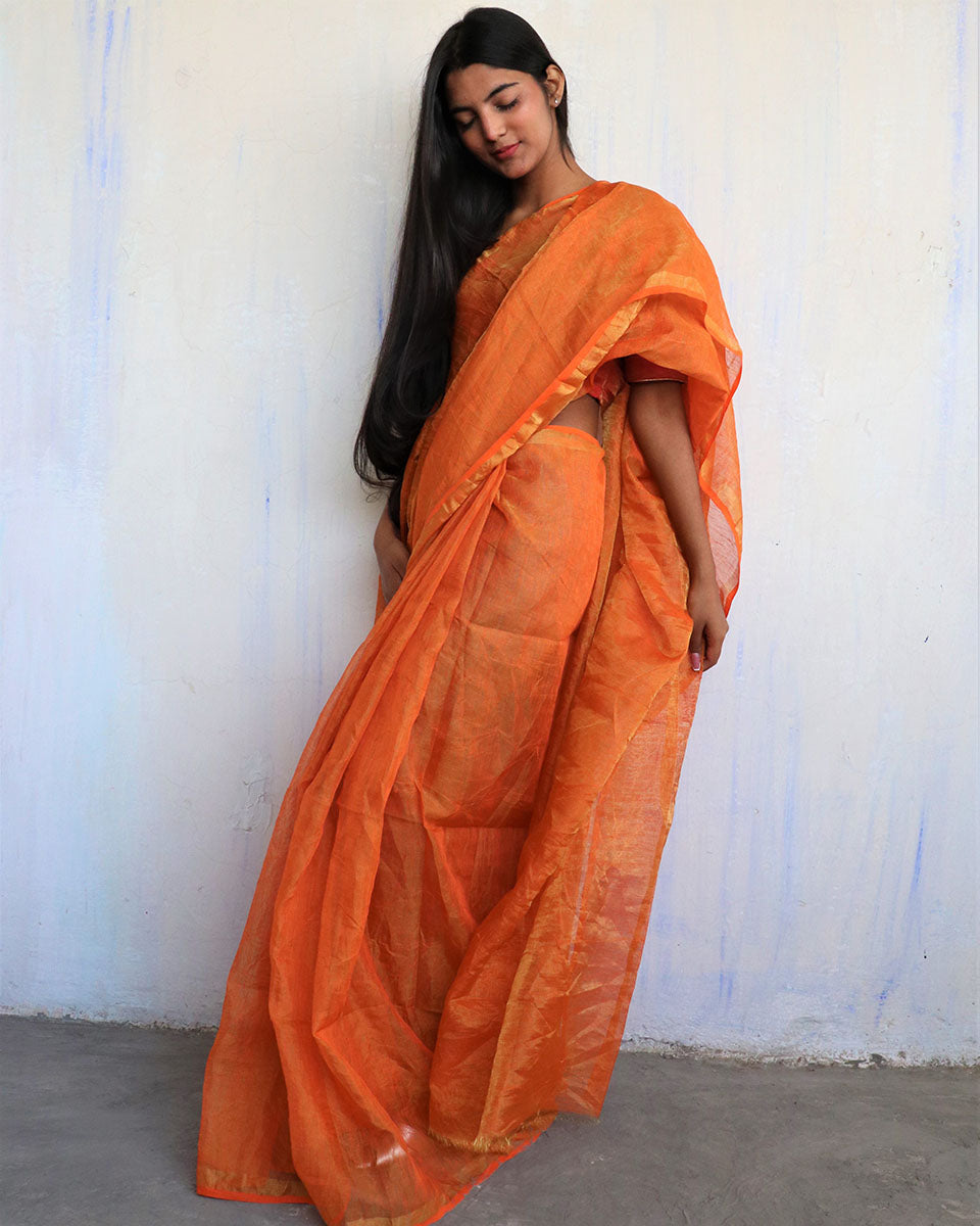Linen saree | Linen zari saree | Linen saree online | Chidiyaa