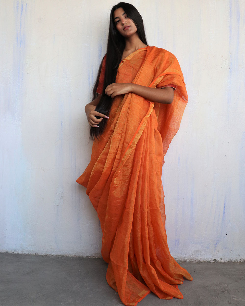 Linen saree | Linen zari saree | Linen saree online | Chidiyaa