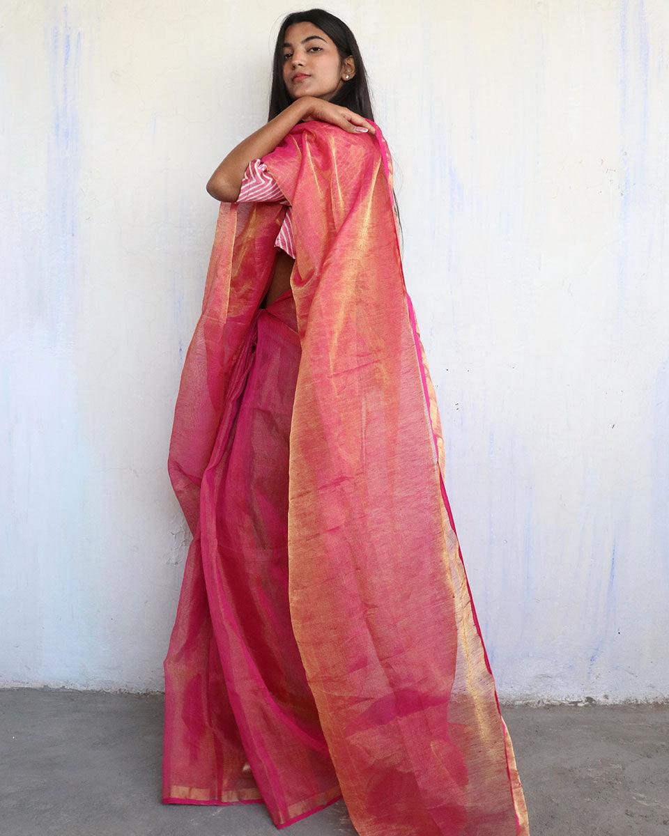 Linen saree | Linen zari saree | Linen saree online | Chidiyaa