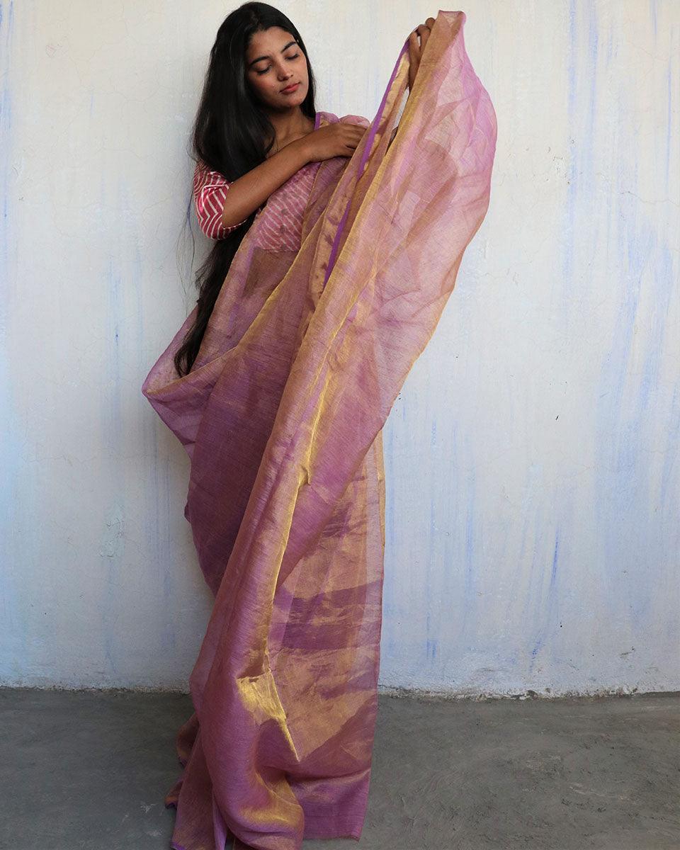 Linen saree | Linen zari saree | Linen saree online | Chidiyaa