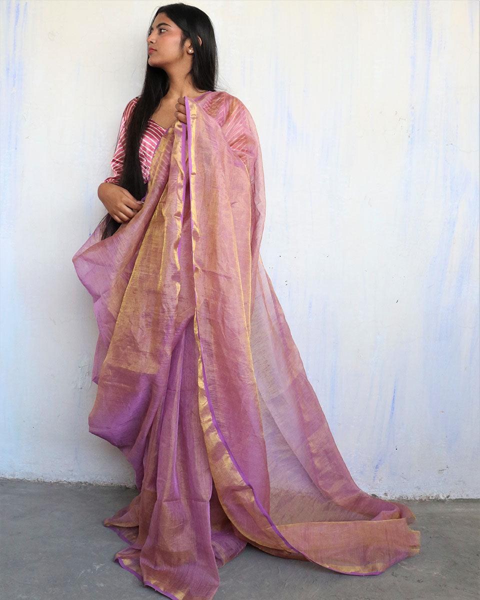 Linen saree | Linen zari saree | Linen saree online | Chidiyaa