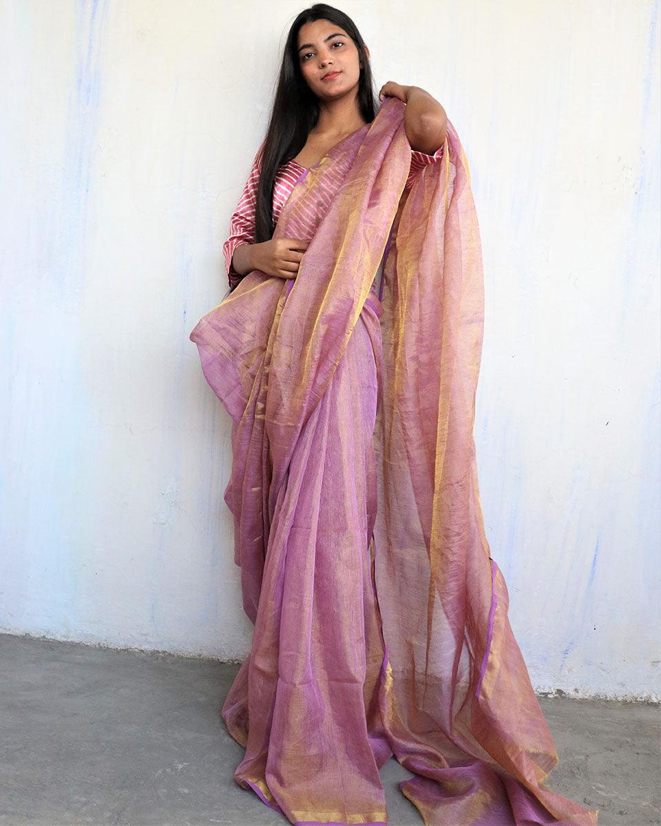 Linen saree | Linen zari saree | Linen saree online | Chidiyaa