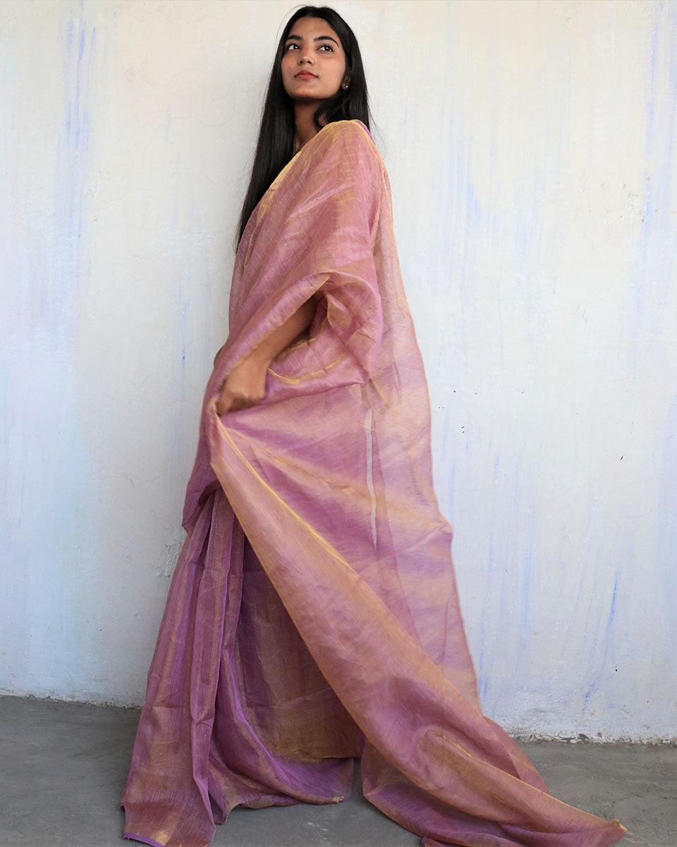 Linen saree | Linen zari saree | Linen saree online | Chidiyaa