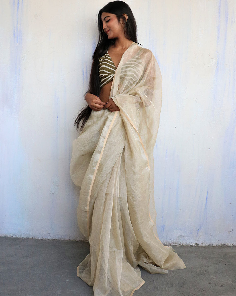 Linen saree | Linen zari saree | Linen saree online | Chidiyaa
