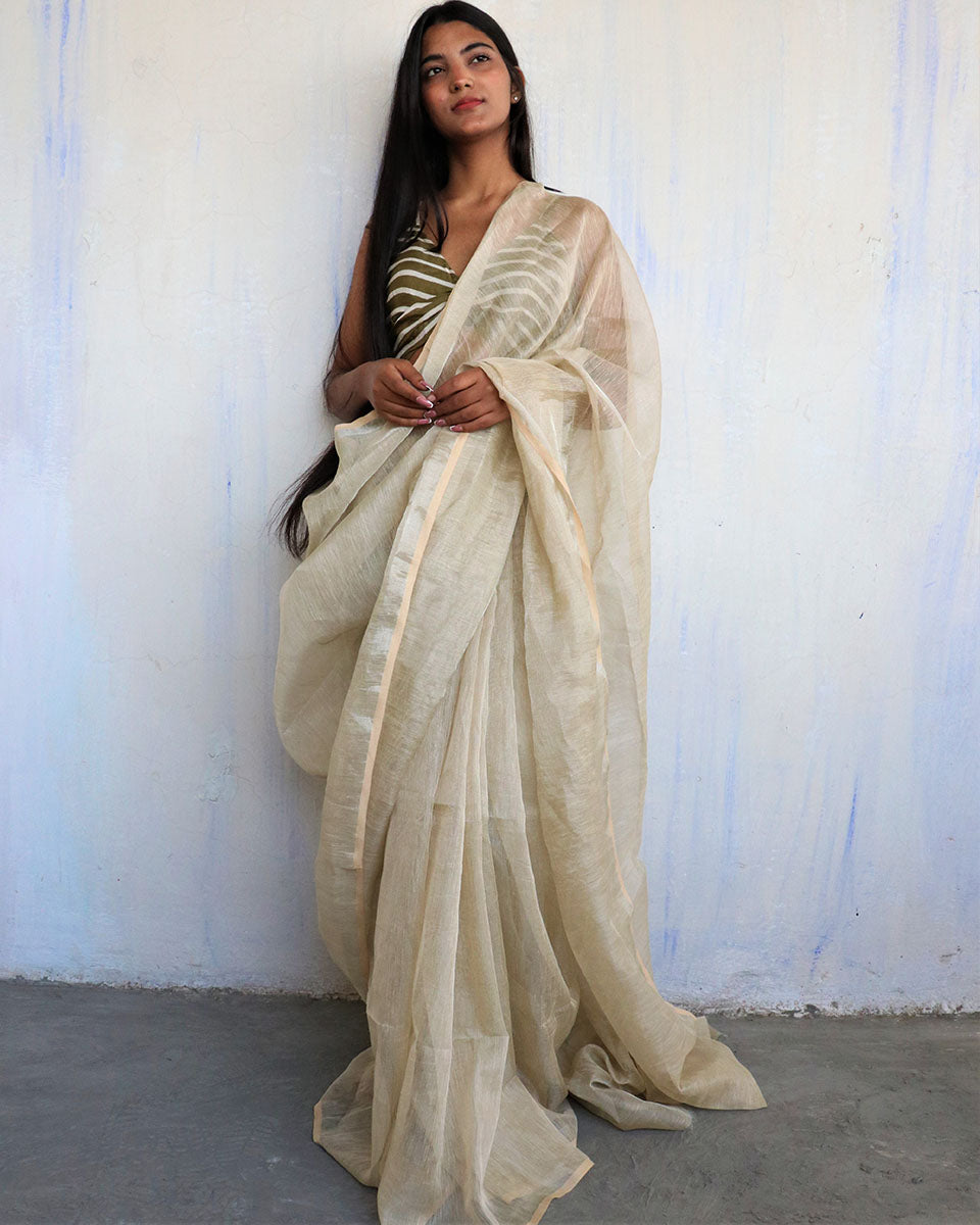 Linen saree | Linen zari saree | Linen saree online | Chidiyaa