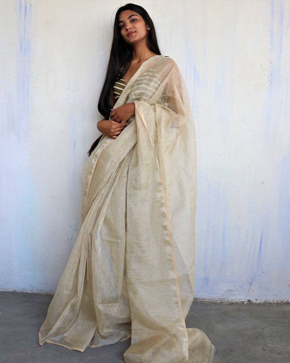 Linen saree | Linen zari saree | Linen saree online | Chidiyaa