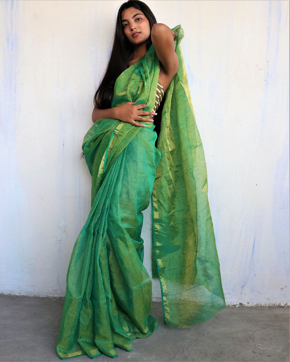Linen saree | Linen zari saree | Linen saree online | Linen Sarees | Chidiyaa