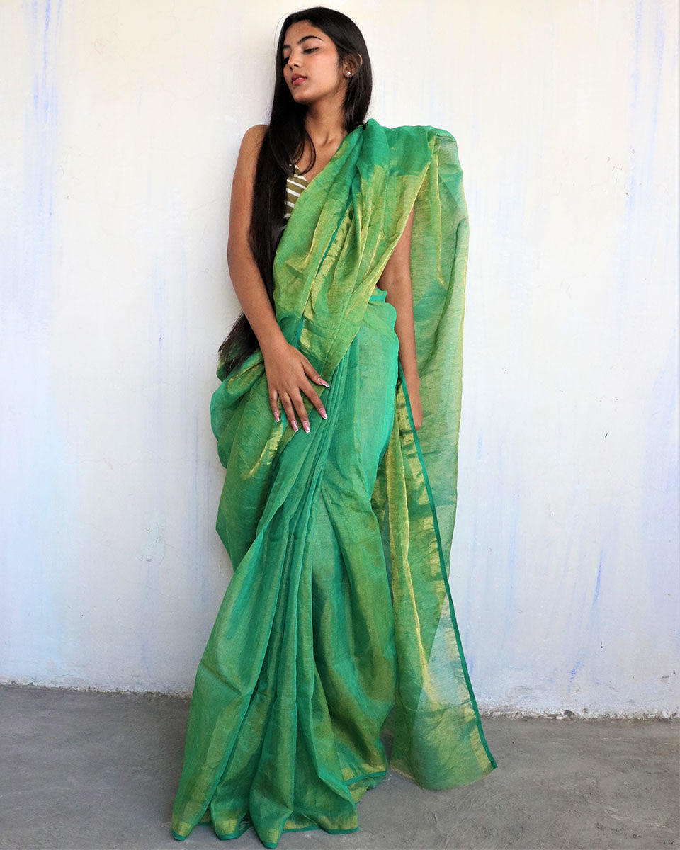 Linen saree | Linen zari saree | Linen saree online | Linen Sarees | Chidiyaa